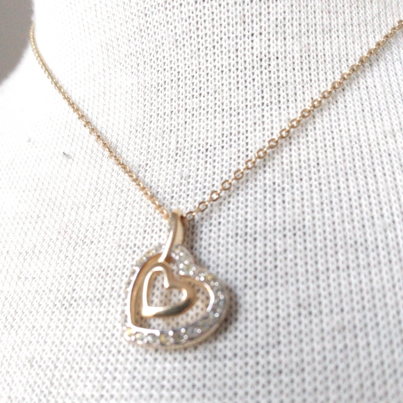 Swarovski 18K GP Chain Necklace Rhodium Pave Crystal Double Heart Pendant - Picture 7 of 11